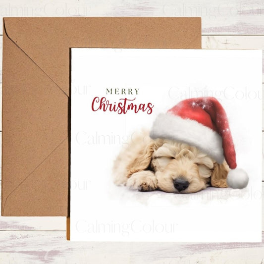 Adorable Goldendoodle in Santa Hat | Christmas Card | Christmas Card