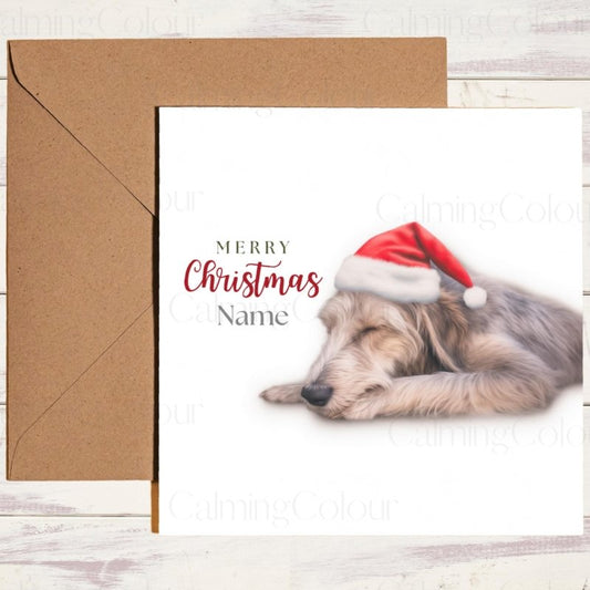 Adorable Irish Wolfhound in Santa Hat | Christmas Card | Christmas Card
