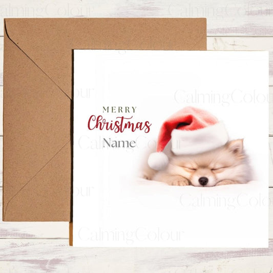 Adorable Pomeranian in Santa Hat | Christmas Card | Christmas Card