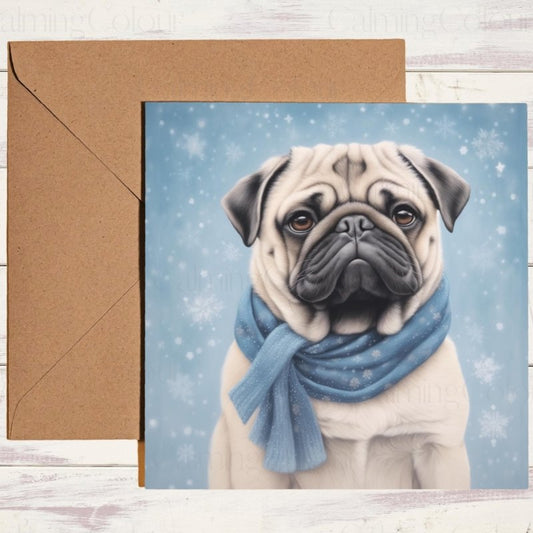 Adorable Pug in Snowy Scene | Christmas Card | Christmas Card