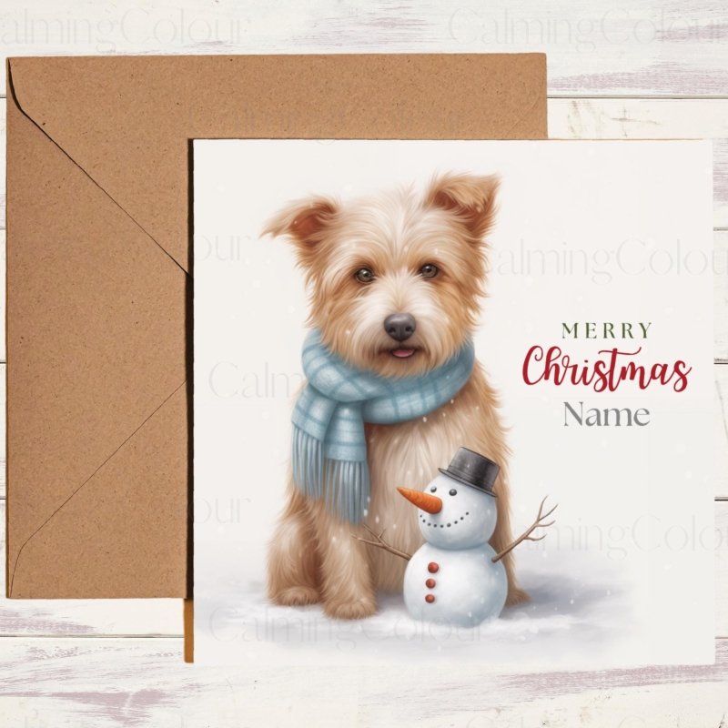 Australian Terrier with Scarf and Snowman | Christmas Card | Christmas Card