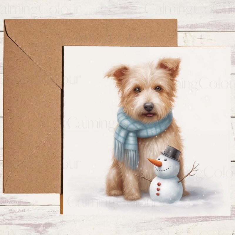 Australian Terrier with Scarf and Snowman | Christmas Card | Christmas Card