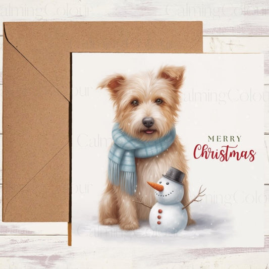 Australian Terrier with Scarf and Snowman | Christmas Card | Christmas Card