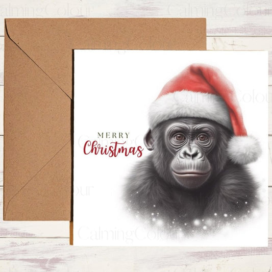 Baby Gorilla in Santa Hat | Christmas Card | Christmas Card