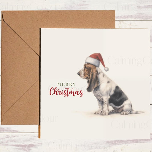 Basset Hound with Santa Hat | Christmas Card | Christmas Card