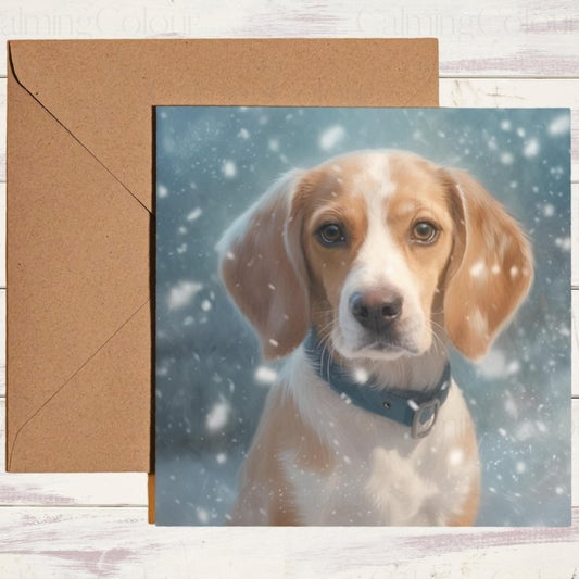 Beagle in Winter Snow | Christmas Card | Christmas Card