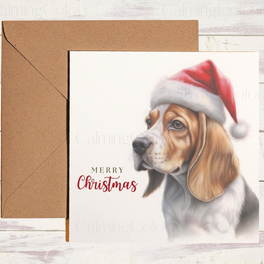 Beagle with Santa Hat | Christmas Card | Christmas Card