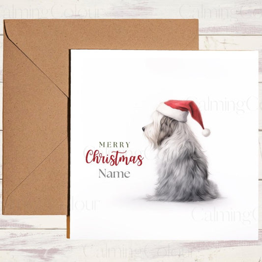 Bearded Collie in Festive Santa Hat | Christmas Card | Christmas Card