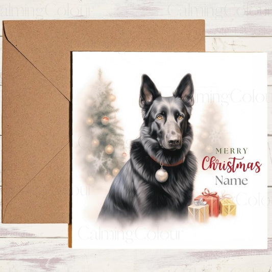 Black German Shepherd | Festive Christmas Greeting Card | Christmas Card