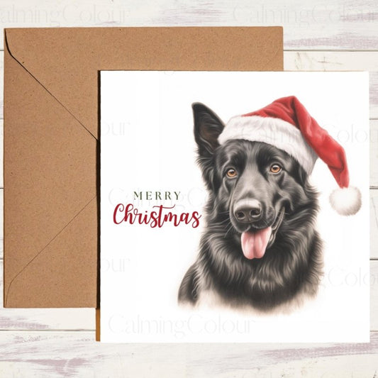 Black German Shepherd with a Santa Hat | Christmas Card | Christmas Card