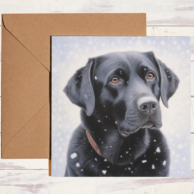 Black Labrador in Snow | Festive Christmas Card | Christmas Card