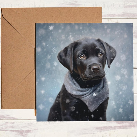 Black Labrador Puppy in the snow | Christmas Card | Christmas Card
