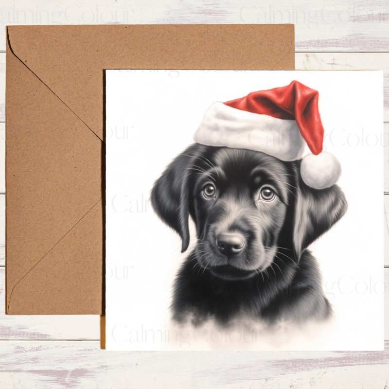 Black Labrador Puppy | Red Santa Hat Christmas Card | Christmas Card