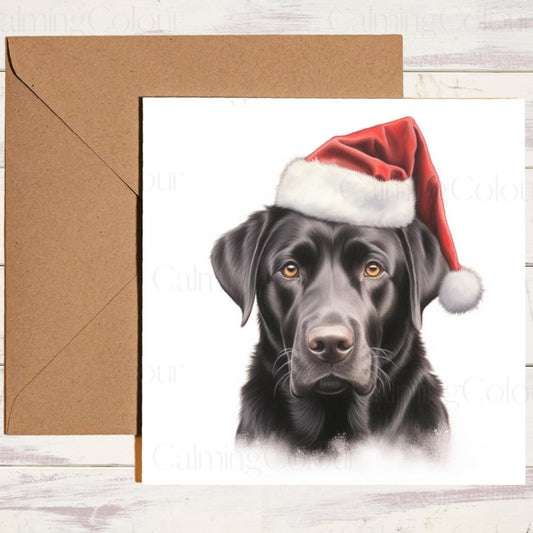 Black Labrador | Red Santa Hat Christmas Card | Christmas Card