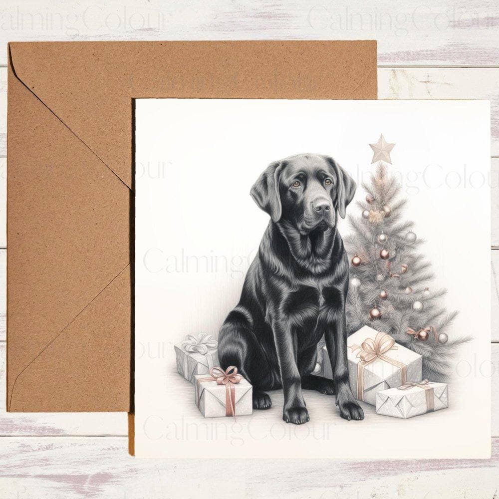 Black Labrador with Christmas Tree | Christmas Card | Christmas Card