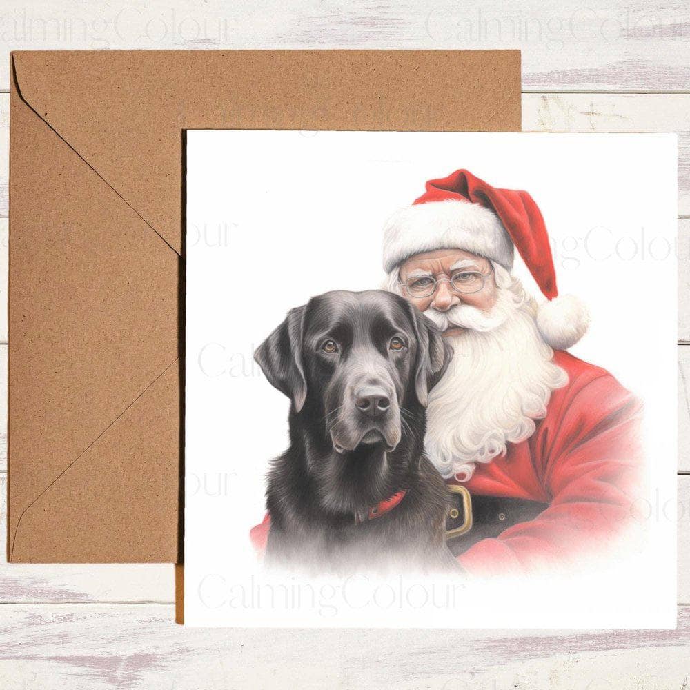 Black Labrador sat with Santa | Christmas Card | Christmas Card