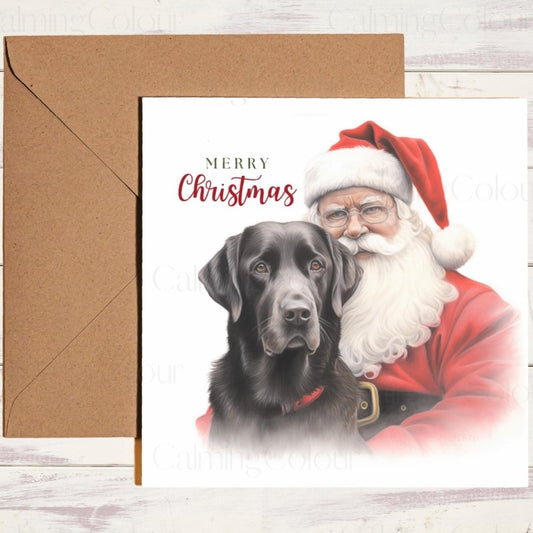 Black Labrador with Santa | Christmas Card | Christmas Card