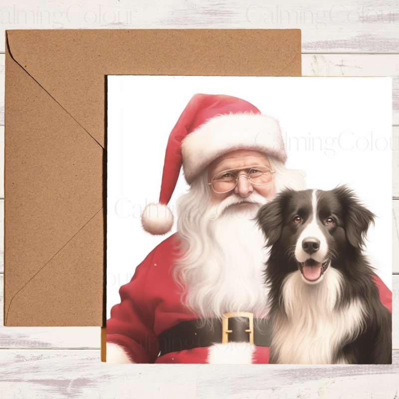 Border Collie sat with Santa | Christmas Card | Christmas Card