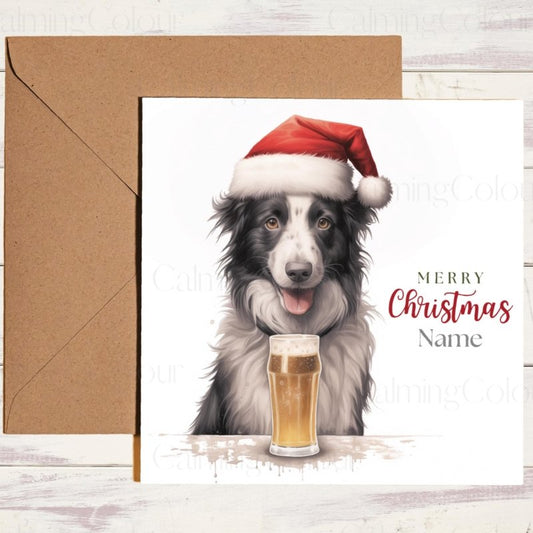 Border Collie with Pint | Christmas Greeting Card | Christmas Card