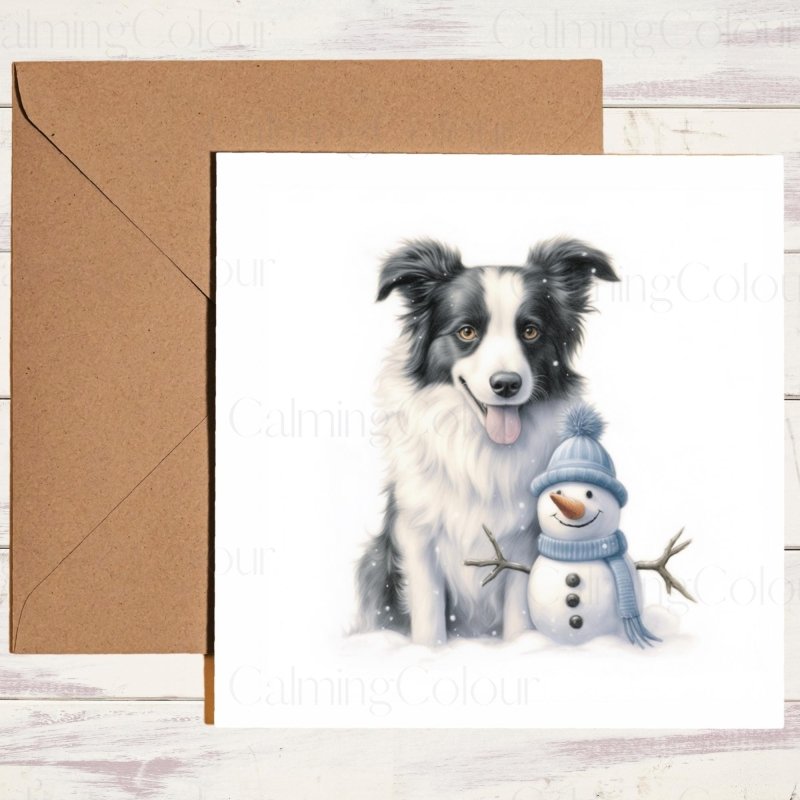 Border Collie with Snowman | Border Collie with Snowman | Personalised Christmas Card | Christmas Card