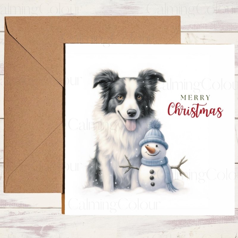 Border Collie with Snowman | Border Collie with Snowman | Personalised Christmas Card | Christmas Card