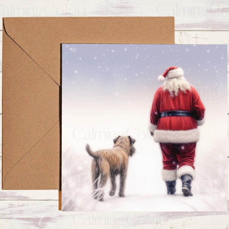 Border Terrier 'Walking with Santa' | Christmas Card | Christmas Card