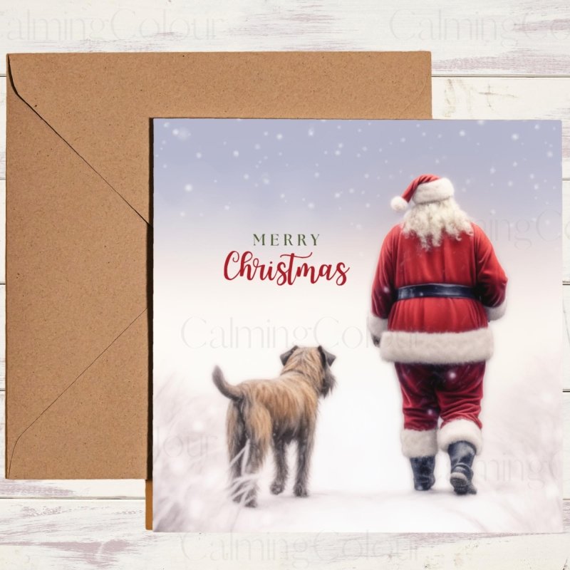 Border Terrier 'Walking with Santa' | Christmas Card | Christmas Card