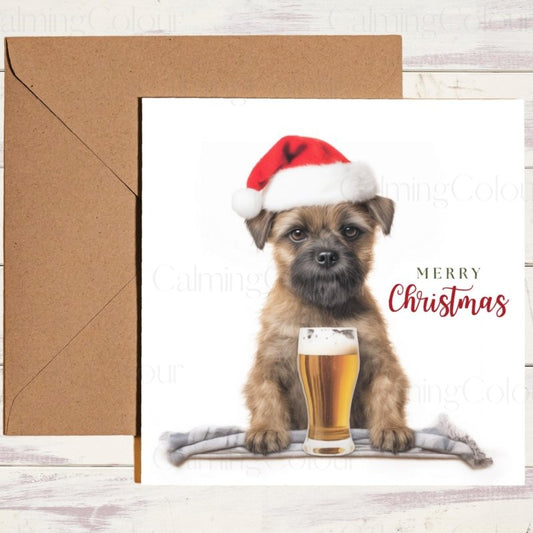 Border Terrier with a Pint | Christmas Card | Christmas Card
