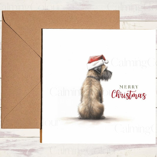 Border Terrier with Santa Hat | Christmas Card | Christmas Card