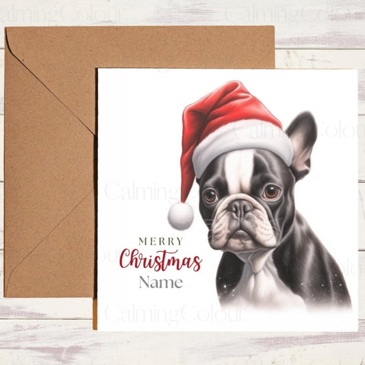 Boston Terrier with a Santa Hat | Christmas Card | Christmas Card