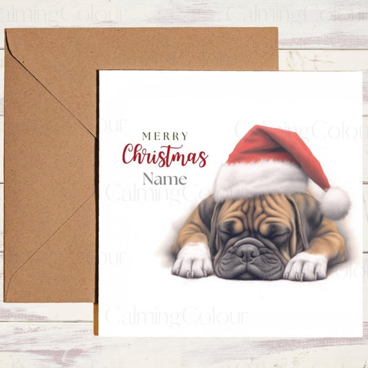 Boxer Asleep in Santa Hat | Christmas Card | Christmas Card