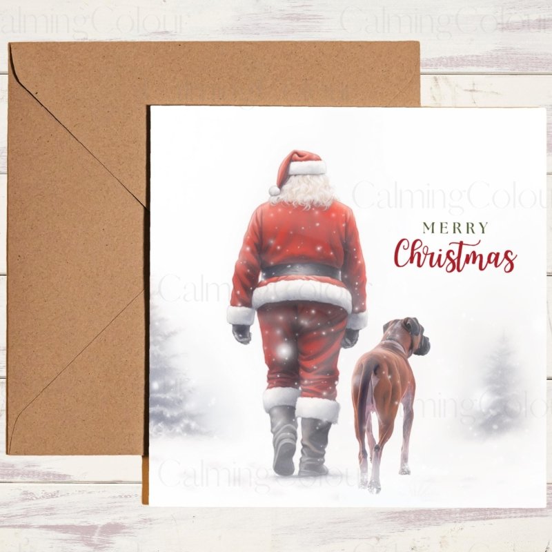 Boxer Dog 'Walking with Santa' | Christmas Card | Christmas Card