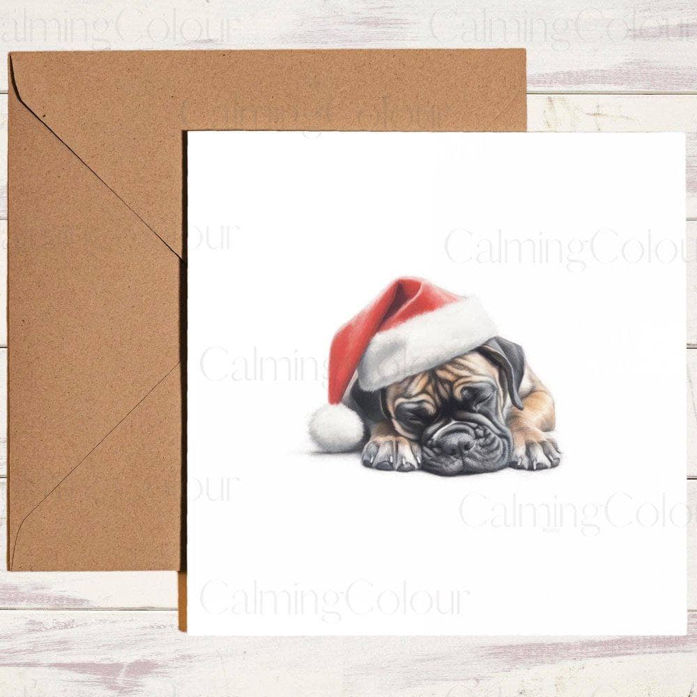 Boxer Dog Sleeping | Red Santa Hat | Christmas Card | Christmas Card