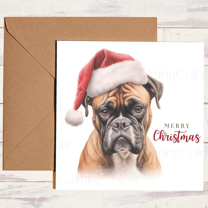 Boxer in Santa Hat | Christmas Card | Christmas Card