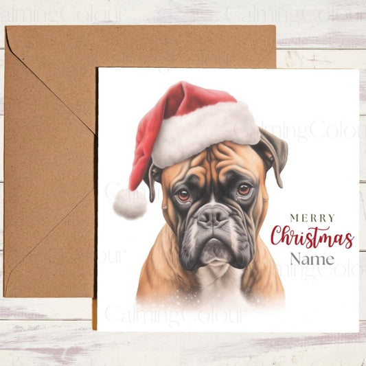 Boxer in Santa Hat | Christmas Card | Christmas Card