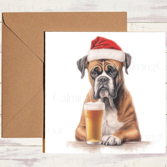 Boxer with Pint | Christmas Greeting Card | Christmas Card