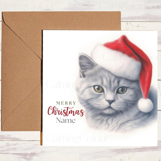 British Shorthair Cat in Santa Hat | Christmas Card | Christmas Card