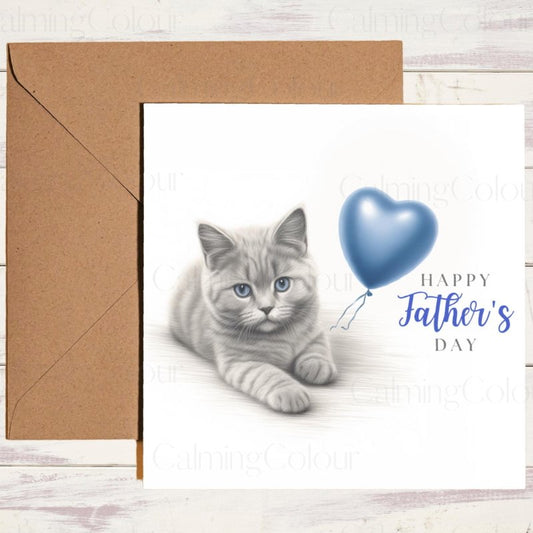 British Shorthair Cat with Balloon | Father's Day Card | Father's Day