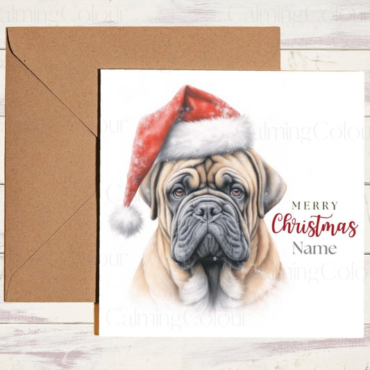 Bullmastiff | Santa Hat Holiday Christmas Card | Christmas Card