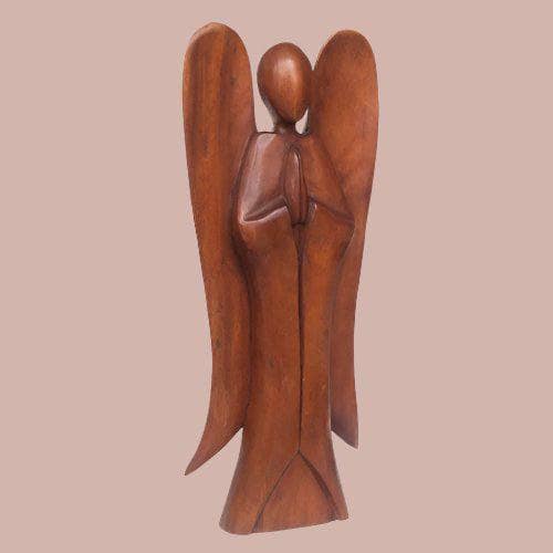 Carved Wooden Angel | Natural Acacia Wood (H50cm) | Figurine