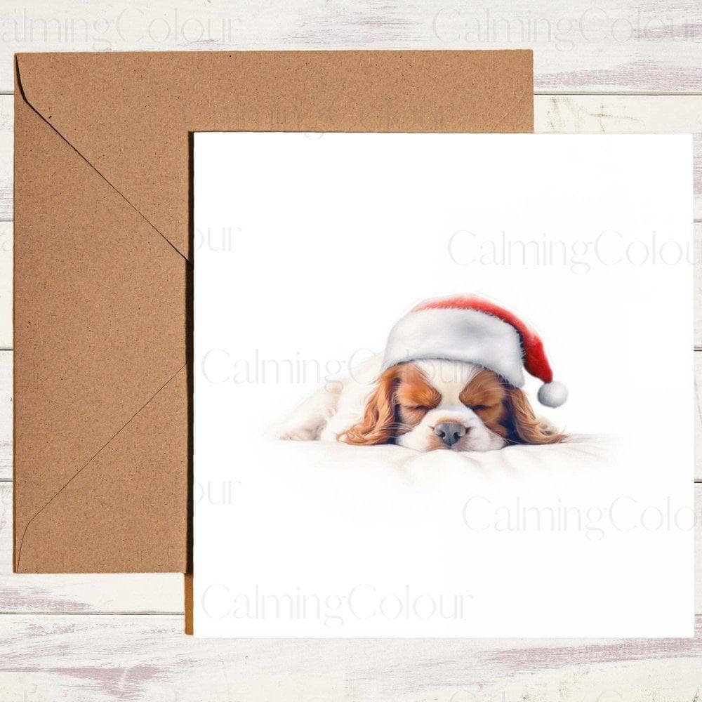 Cavalier King Charles Spaniel wearing Red Santa Hat | Christmas Card | Christmas Card