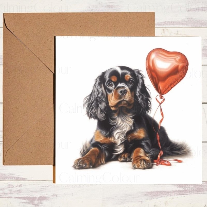 Cavalier King Charles Spaniel with Red Balloon | Valentine's Card | With Love | Valentine's Day