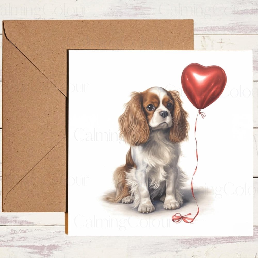 Cavalier King Charles Spaniel with Red LoveHeart Balloon | Valentine's Card | Valentine's Day