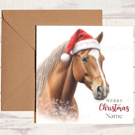 Chestnut Horse in Snow Scene | Christmas Card | Christmas Card
