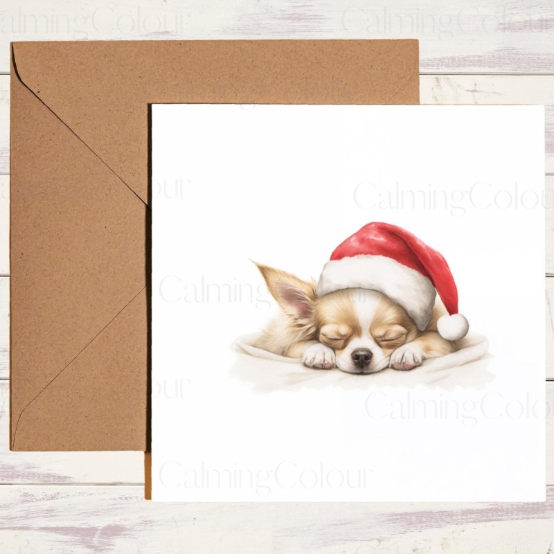 Chihuahua Asleep in Santa Hat | Christmas Card | Christmas Card