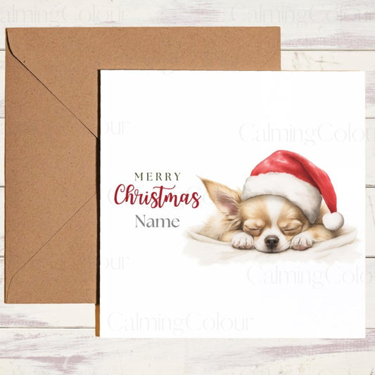 Chihuahua Asleep in Santa Hat | Christmas Card | Christmas Card