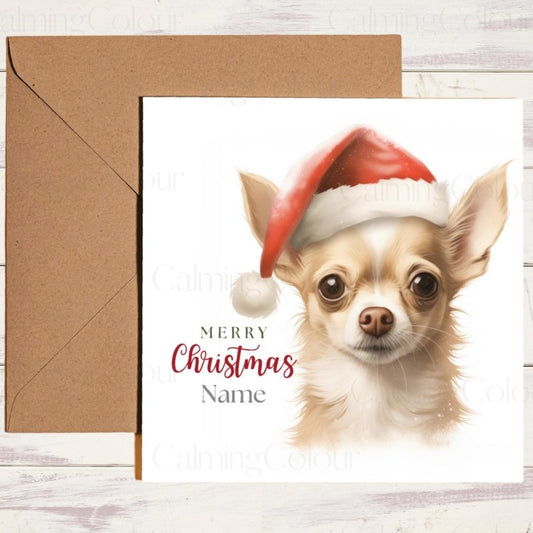 Chihuahua | Red Santa Hat Christmas Card | Christmas Card