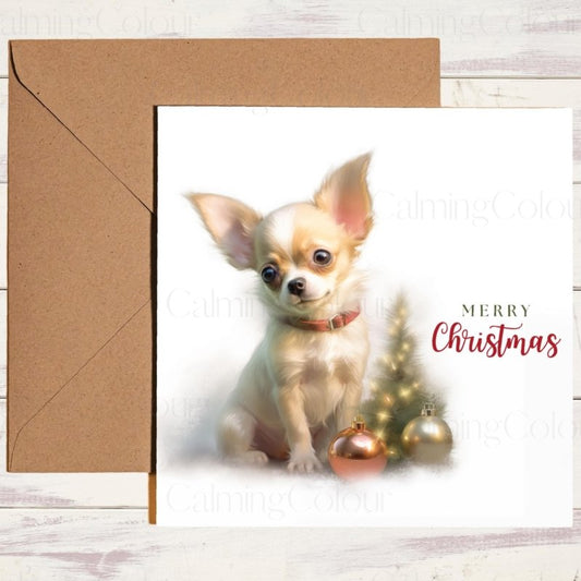 Chihuahua with Small Christmas Tree | Christmas Card | Christmas Card