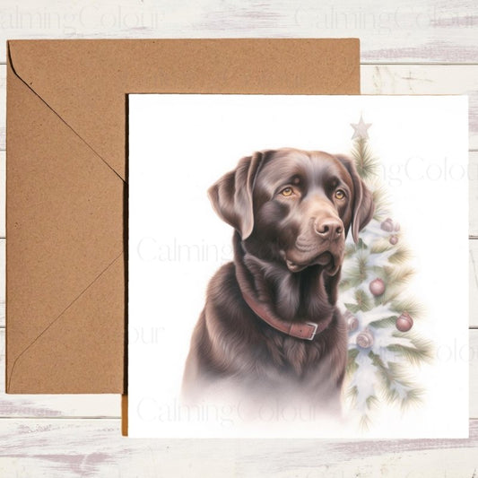Chocolate Labrador by Twinkling Christmas Tree | Christmas Card | Christmas Card