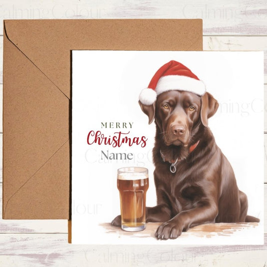 Chocolate Labrador in Santa Hat | Christmas Card | Christmas Card